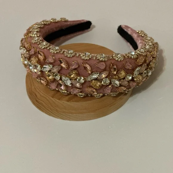 Light Pink Rhinestone Velvet Headband - Picture 6 of 9